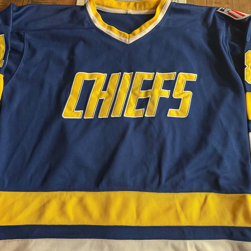 Jeff Hanson #18 Charlestown Chiefs Slap Shot Movie Stitched Hockey Jersey Blue